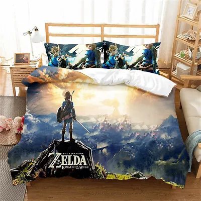 Single Double King Super King Bed Quilt Duvet Cover Set Pillowcase Zelda Link • £34.19