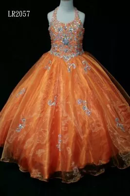 NEW Little Rosie Girls Glitz Long National Pageant Dress LR2057 Orange 6 $600 • $337.50