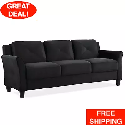 Contemporary Modern Upholstered Sofa Couch Fabric Living Room Curved Arms Black • $333.99