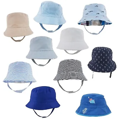 Baby Boys Sun Hat Chin Strap Summer Beach Bucket Cap 0 3 6 9 12 18 24 36 Months • £6.45