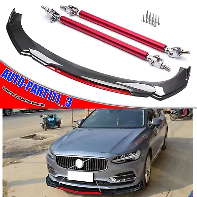 For Volvo S40 S60 S80 Carbon Fiber Black Red Front Bumper Lip Spoiler Splitter • $79.99