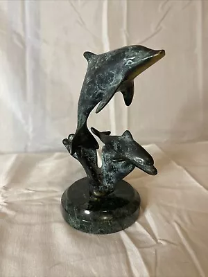 The Whaler Ltd.  Cast Brass & Marble Double Dolphin Art Sculpture • $13