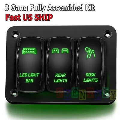 3 Gang Toggle Rocker Switch Panel Green LED Light For Car Marine Boat Waterproof • $16.95