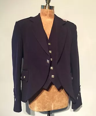 £105 • Buy Navy 100% Wool Traditional Argyll Kilt Jacket & Waistcoat Set  40 R