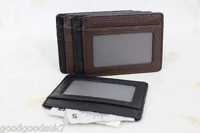 New Men Ladies Slim Genuine Leather Credit ID Card Holder Pocket Case Wallet • £3.99