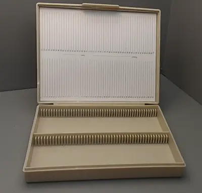 HS  MICROSCOPE SLIDE BOX  Beige  CASE STORAGE HOLDS 100 SLIDES • $6.12