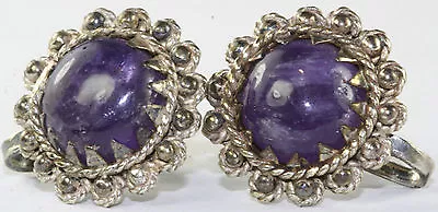 Vtg Taxco Mexican 980 Sterling Silver Amethyst Earrings Mexico • $95