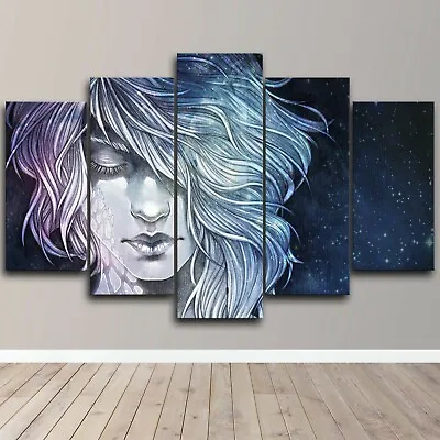 Girl Face Fantasy Art Eyes Hair Beaty 5 Piece Canvas Wall Art Print Decor • $33.24