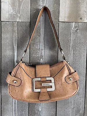 GUESS Vintage Y2K Tan Ostrich Embossed Faux Leather Baguette Handbag/Purse • $40