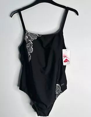 Naturana Women BLACK Border Print Secret Support Swimsuit Swim Wear Size 10 32B • £10.99