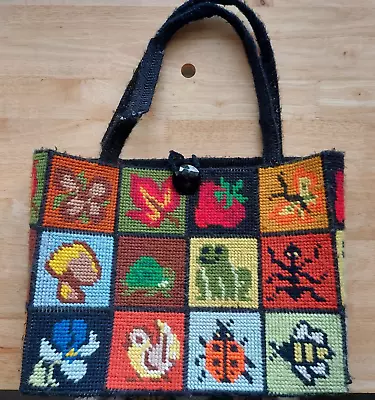 Vintage Needlepoint Ecology Cross Stitch Patchwork Purse Needs Repair • $18