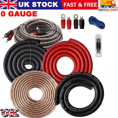 Complete 0 Gauge Amp Amplifier Install Kit 0 AWG RCA Car Amp Wiring Cable Fuse • £23.99