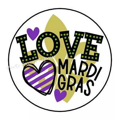 30 Love Mardi Gras Envelope Seals Labels Party Favors Stickers 1.5  Round • $1.99