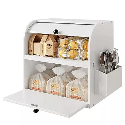 Bread Box For Kitchen Countertop Double Layer Bread Boxes Bamboo Bread Storage C • $85.54