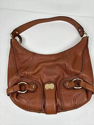 Vtg MICHAEL KORS Brookville Cognac Brown Leather Belted Hobo Shoulder Bag Purse • $50.99