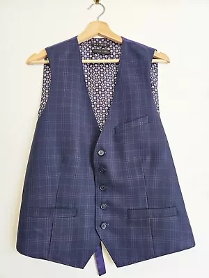 Ted Baker London Waistcoat Mens 38R 100% Wool Navy Purple Wedding Suit Business • $31.56