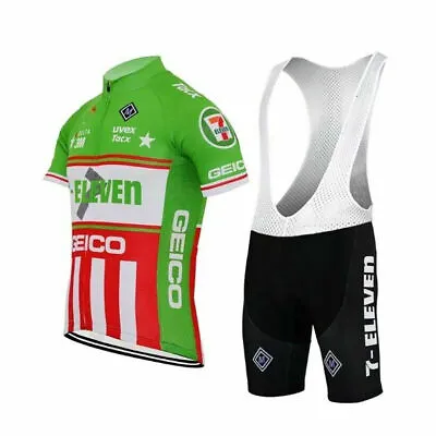 Mens Retro 7 Eleven Cycling Jersey Bib Short Set Cycling Shorts Cycling Shirt • $20.46