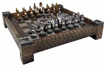 Egyptian Anubis Gold & Silver Chess Men Set W/ Color Accents & Castle Board • $159.95