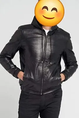 Men's Leather Jacket Hooded Leather Hoody Hoodie Nappa Italian GLOVE Leather • $109.38