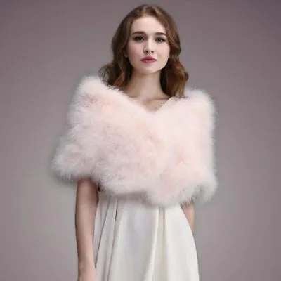 Casual Solid Ostrich Feather Shawl Wrap Bride Wedding Stole Turkey Fur Cloak • $49.99