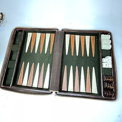Magnetic Backgammon Travel Game Set Faux Leather Zippered Case Incomplete AS-IS • $11.75