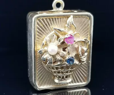 Vintage 14K Gold JeWeLeD CHARM WIND UP MUSIC BOX Works Perfectly LISTEN To TUNE • $1600