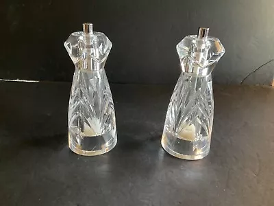 Mr Dudley Vintage Clear Acrylic Cut Glass Style Salt & Pepper Mill Set 6 5/8  H • $16