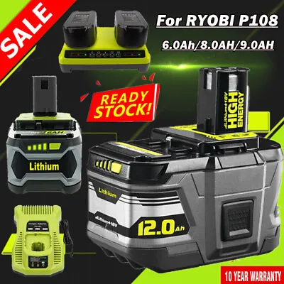 18V 12Ah 9Ah Lithium Genuine Battery For RYOBI P108 ONE+ PLUS RB18L26 / Charger • $238.98