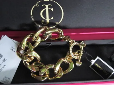 Juicy Couture BRACELET Chunky Link 18ct Gold +crystal Ring + Tbar +JC Charm Bnib • £135
