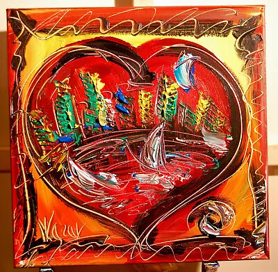 MODERN ABSTRACT HEART CITY LOVE By Mark Kazav     Original Oil Painting ISHDFB • $57.77