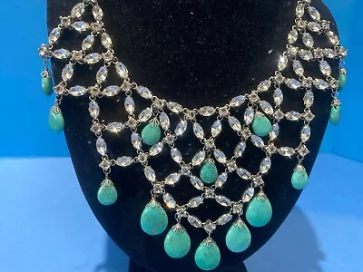 Haute' Couture Runway Statement Scaasi Rhinestone And Turquoise Necklace  • $124.50