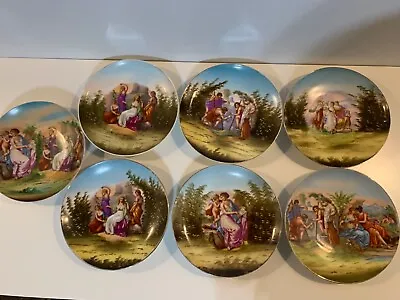 Antique Victoria Carlsbad Austria Porcelain Set Of 7 Painted Scenic Wall Plates • $325