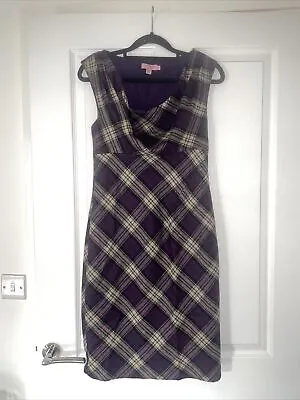 Ted Baker Purple Tartan Wool Mini Sleeveless Dress Size 1 UK 8 Cowl Neck • £14.99