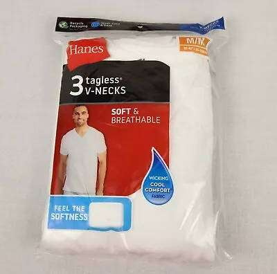 NEW Hanes 3 Pack V-Neck Mens White  T-Shirts Size Medium Soft Breathable Comfort • $7.95