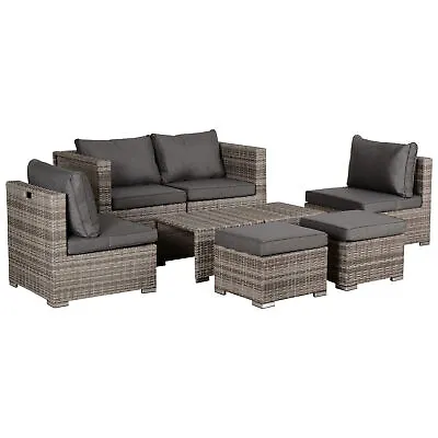 Outsunny 8pc Outdoor Patio Furniture Set Weather Wicker Rattan Sofa Chair Grey • £499.99