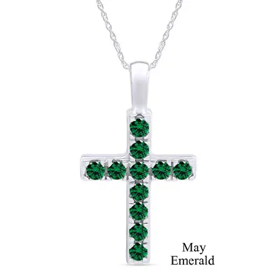 $68.14 • Buy 1 Ct Emerald Birthstone Cross Pendant Necklace 14k White Gold Plated Sterling