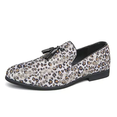 Plus Size Casual Shoes Men's Tassels Leopard Print Lazy Shoes Slip On Loafers   • $33.99