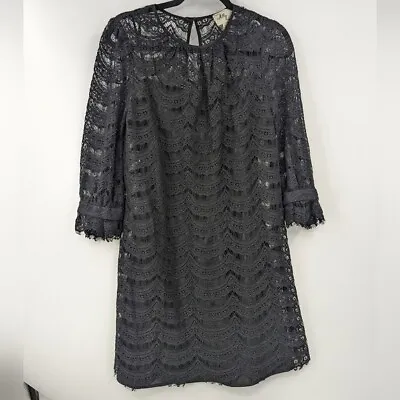 MILLY Dress Womens 6 Black Lace Overlay 3/4 Sleeve • $75