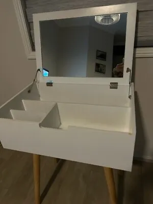 $20 • Buy White Dressing Table With Lid - Mirror Under Lid And Compartments