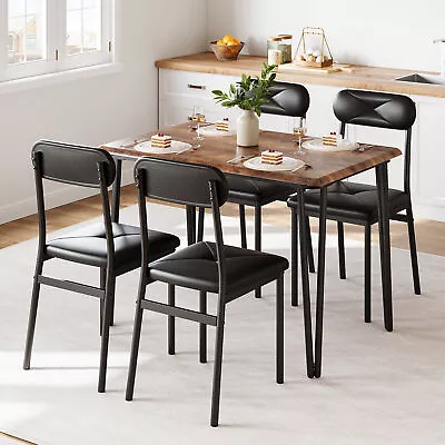 Dining Set Table And 4 Upholstered Chairs Wood Top Breakfast Dinette For Kitchen • $143.44