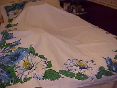 VTG Vera Tablecloth W/ Blue And White Hibiscus • $26.99