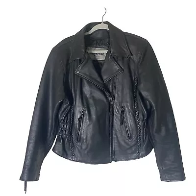 Vintage Unik Leather Biker Jacket Black Large • $180