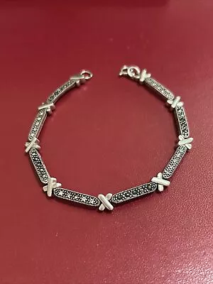 Vintage 925 Sterling Silver Link  7.8 Inch Bracelet Cz Stones And Marcasite  NEW • $9.97