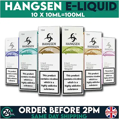 HANGSEN ELIQUID 10 X 10ML GENUINE E-LIQUID ECIG VAPE REFILL JUICE 0-3-6-12-18MG • £13.45