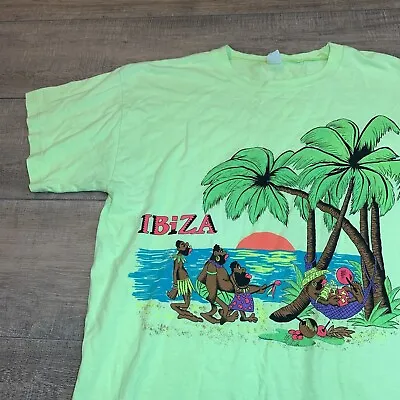 Ibiza Mens T-Shirt Large Lime Green Tropical Theme Unbranded Made In Spain B10 • $17.95