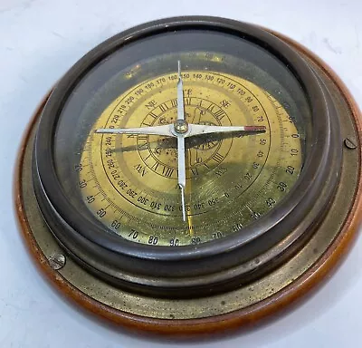 Vtg Brass Compass Desktop Wood Base 6  Navigate Captain Nautical Steampunk Decor • $47.95