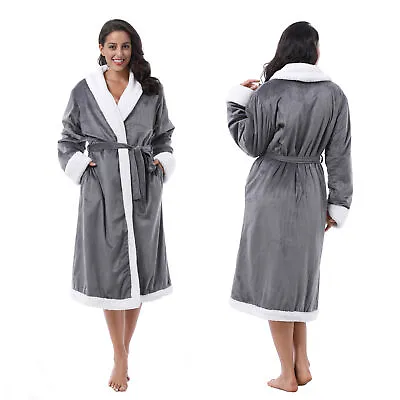 Premium Womens Plush Soft Robe Fuzzy Fluffy Warm Sherpa Fleece Bathrobe Spa Robe • $35.99