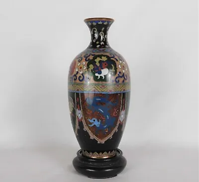 Fine Japanese Meiji Ginbari Cloisonne Enamel Dragon & Phoenix Vase • $118.11