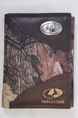 ZEP PRO MOSSY OAK CAMO LOGO Leather & Nylon Trifold  WALLET TIN GIFT BOX • $44