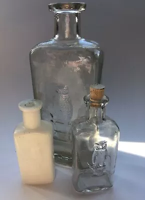 Lot Of 3 Antique Owl Drug Co Bottles Includes Scarce Milk Glass • $120